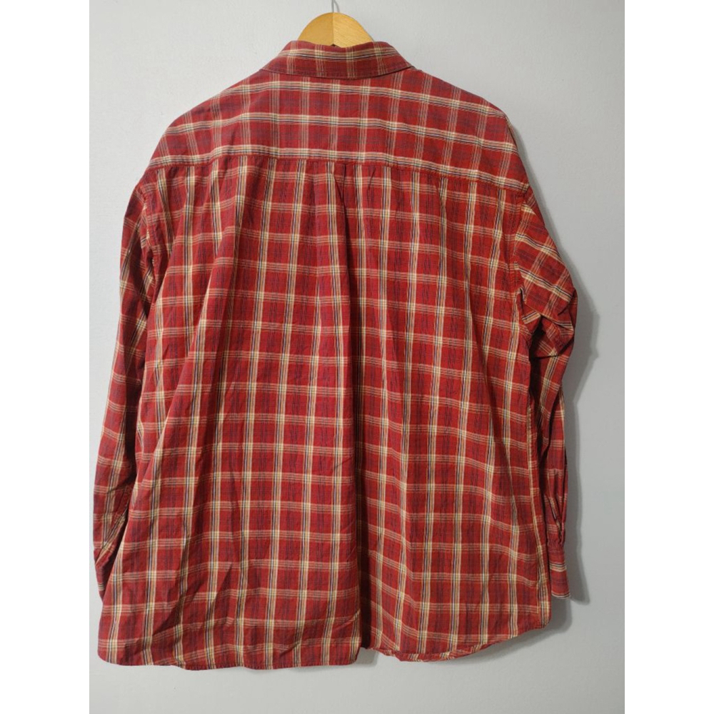 Men's Panhandle Slim Red Beige Plaid Casual Button Down Shirt XL
